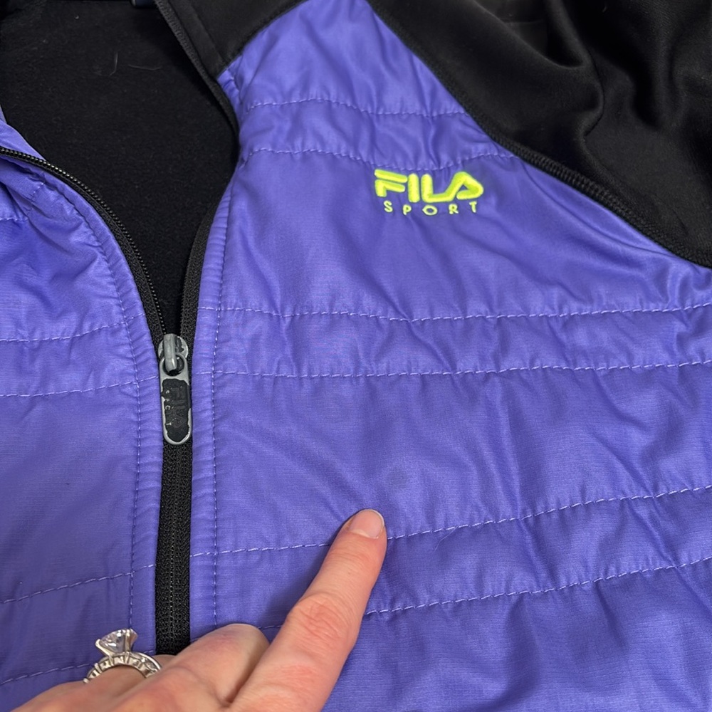 Fila Sport lightweight jacket black purple neon green size medium M quilted 90s - Picture 14 of 14